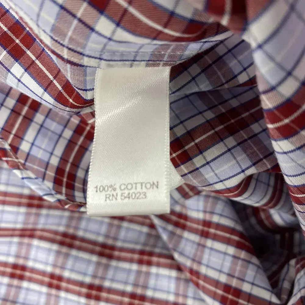 Banana Republic Mens Shirt Sz M Non Iron Slim Fit Red Blue Plaid Button Down